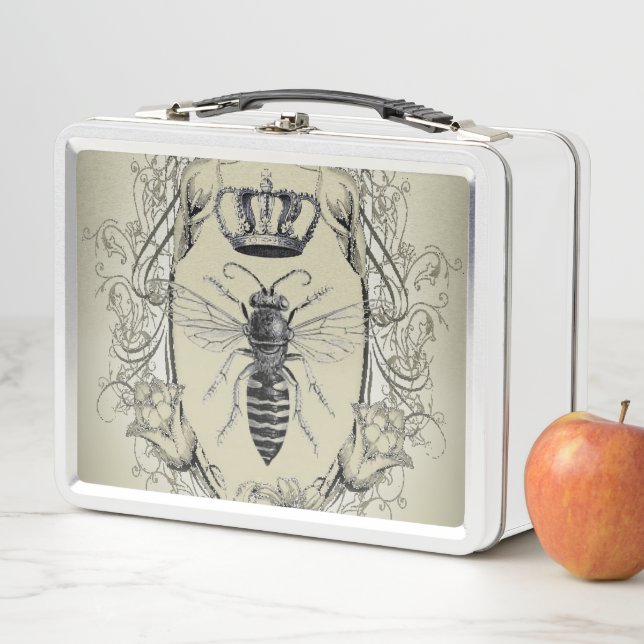 steampunk beekeeper boss lady bee queen crown metal lunch box (In Situ)