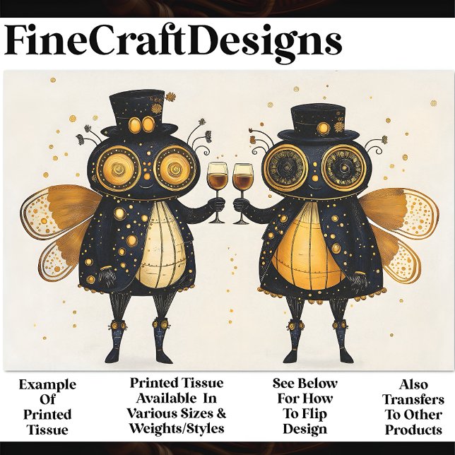 Steampunk Bees Toasting With Wine AM8 Decoupage Tissue Paper (Creator Uploaded)