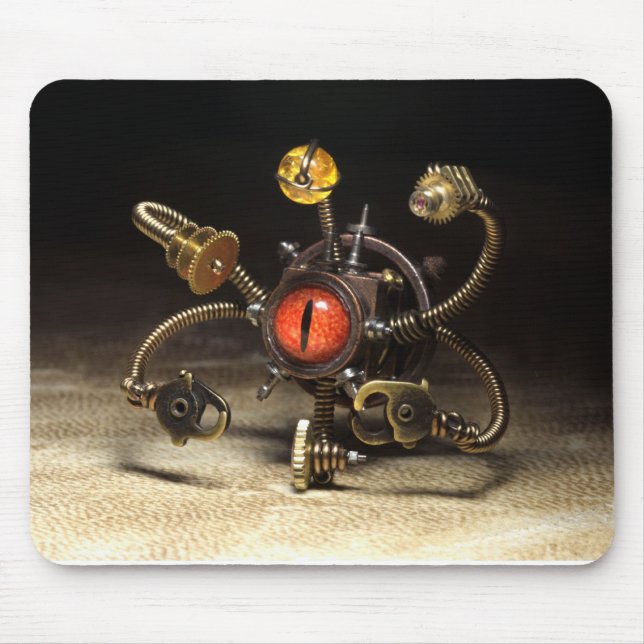 Steampunk Beholder Robot by Artist Daniel Proulx Mouse Pad (Front)
