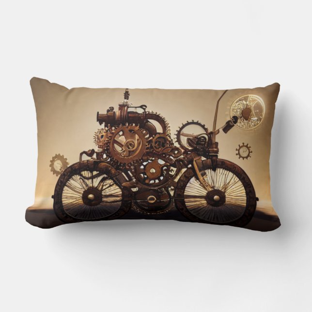 Steampunk Bicycle with Gears Lumbar Pillow (Front)