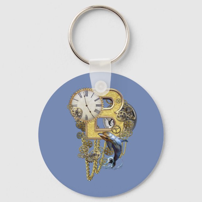 Steampunk birthday letter B Keychain (Front)