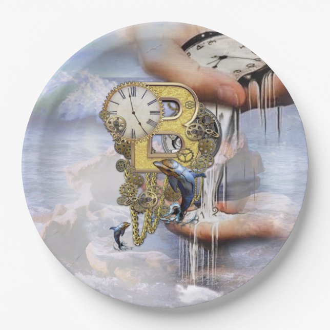 Steampunk birthday letter B Paper Plate (Front)