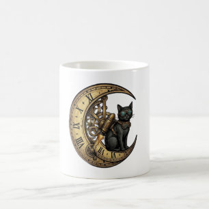 Steampunk Black Cat Rocket Moon Celestial Gears Magic Mug