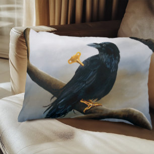 Steampunk Black Raven Wind-Up Key Mechanical Accent Pillow