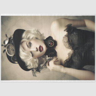 Steampunk Blonde Lady in Black Decoupage  Tissue Paper