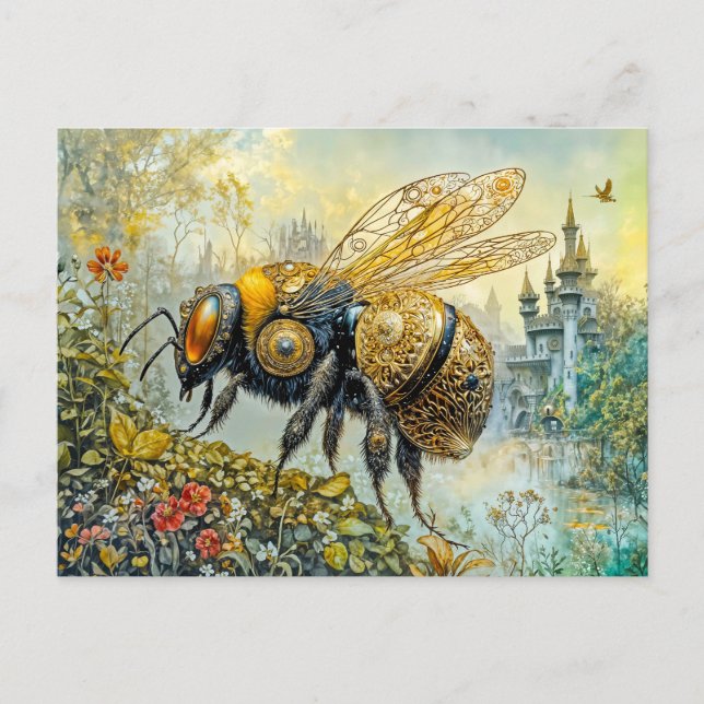 Steampunk blossom bee postcard (Front)