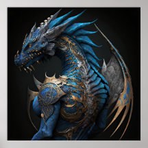 Steampunk blue dragon with metal wigns AI art