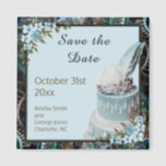 Steampunk Blue Floral Wedding Save the Date Magnet<br><div class="desc">Steampunk Blue Floral Wedding Save the Date magnet
Modern Elegance with an Unconventional twist</div>