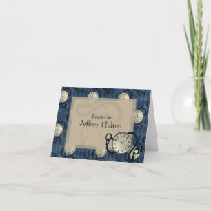 Steampunk blue gothic clocks & skulls thank you c card