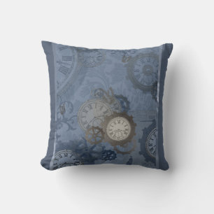 Steampunk blue print throw pillow