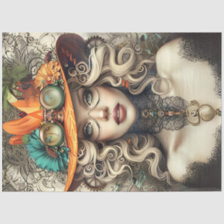 Steampunk Bohemian Style Lady Decoupage Tissue Paper