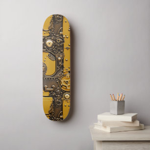 Steampunk Book Industrial Yellow Skateboard