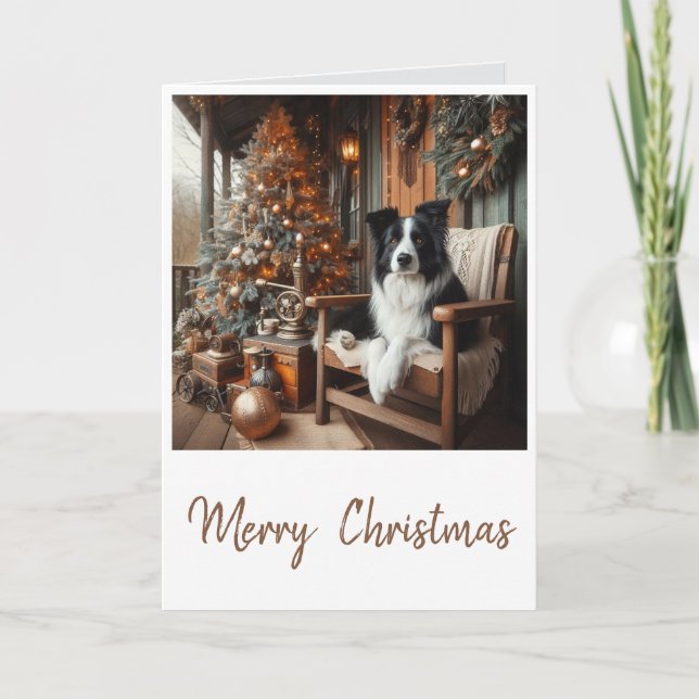 Steampunk Border Collie Christmas  Card (Front)