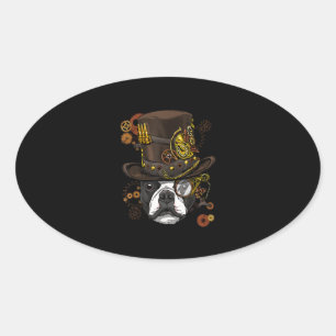 Steampunk Boston Terrier Dog Shirt Steampunk Lover Oval Sticker