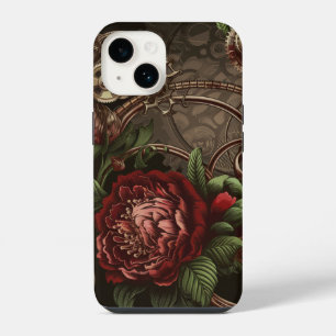 Steampunk Botanical Elegance Gears and Blooms in  iPhone 14 Case