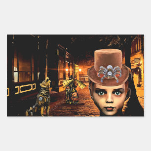 Steampunk Boy And Robot Dog Sticker