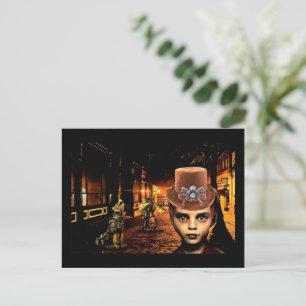 Steampunk Boy Robot Dog time travel Original Scifi Postcard