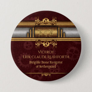 Steampunk brass and marroon cosplay character 3 inch round button