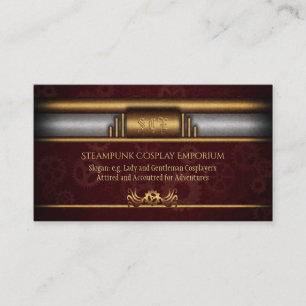 Steampunk, brass on marroon gears, Monogram Business Card