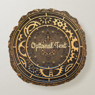 Steampunk Bronze Gears Filigree   Round Pillow