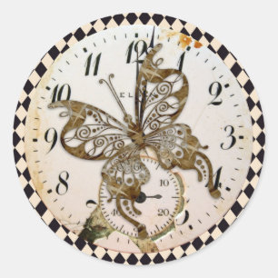 Steampunk Butterfly Round Classic Round Sticker