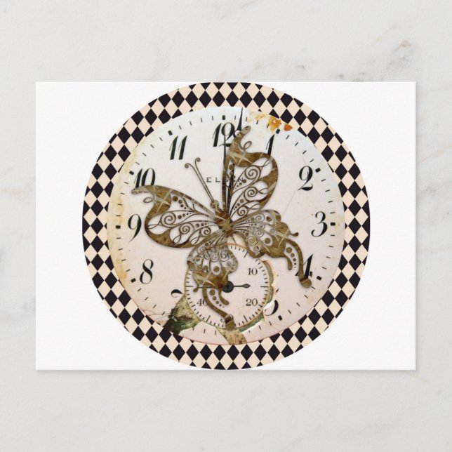 Steampunk Butterfly Round Postcard (Front)