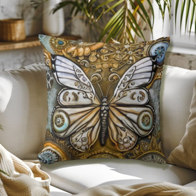 Steampunk Butterfly Throw Pillow (Creator Uploaded)