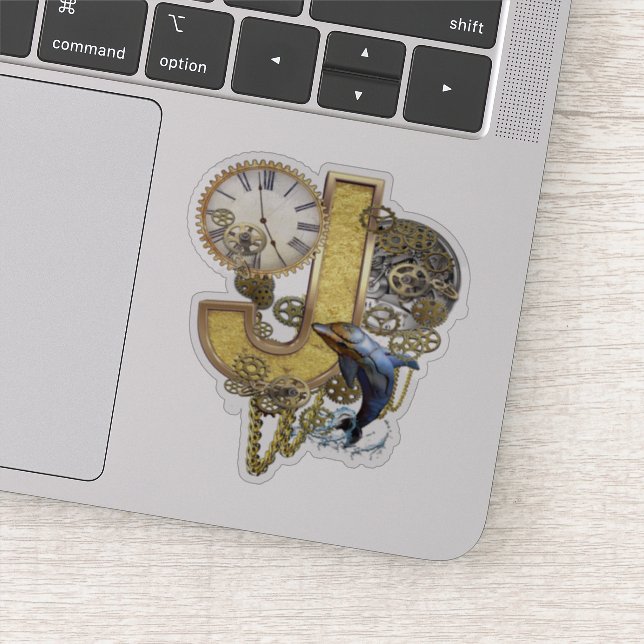 Steampunk Capital J Sculpture Sticker (Detail)