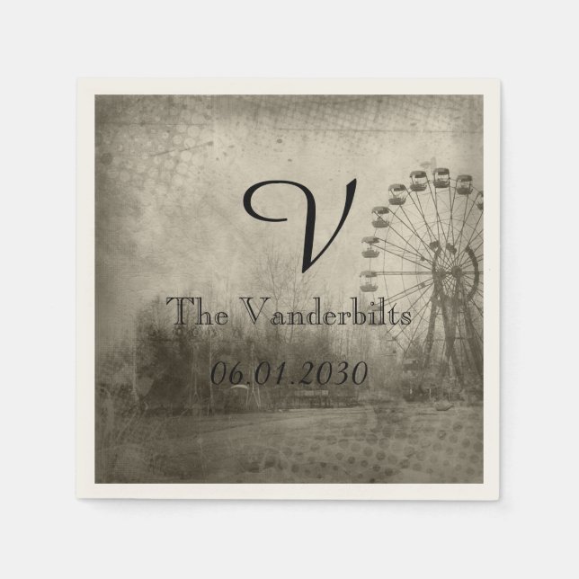 Steampunk Carnival Top Hat Monogram Wedding Napkin (Front)