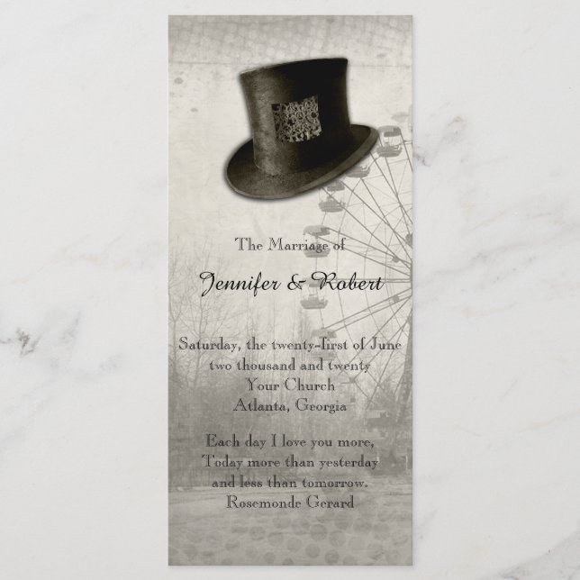 Steampunk Carnival Top Hat Wedding Programme (Devant)