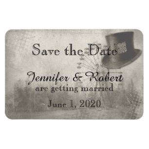 Steampunk Carnival Top Hat Wedding Save the Date Magnet