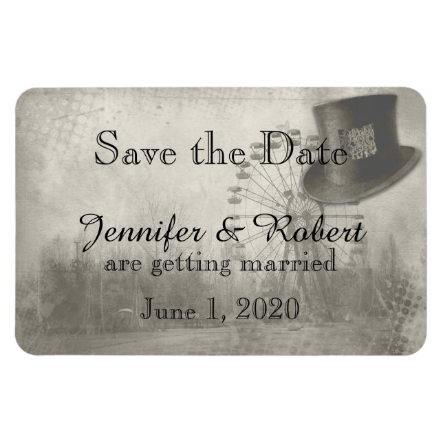 Steampunk Carnival Top Hat Wedding Save the Date Magnet (Horizontal)