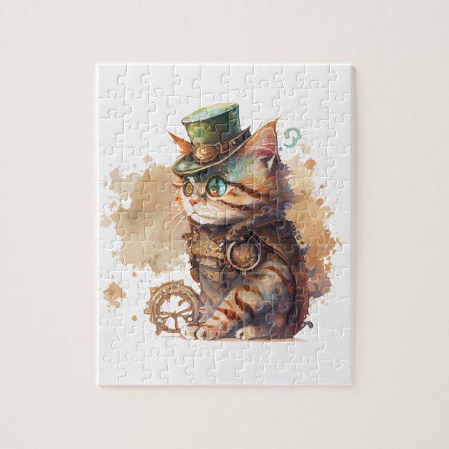 Steampunk Cat Adorable and Cute Jigsaw Puzzle (Vertical)
