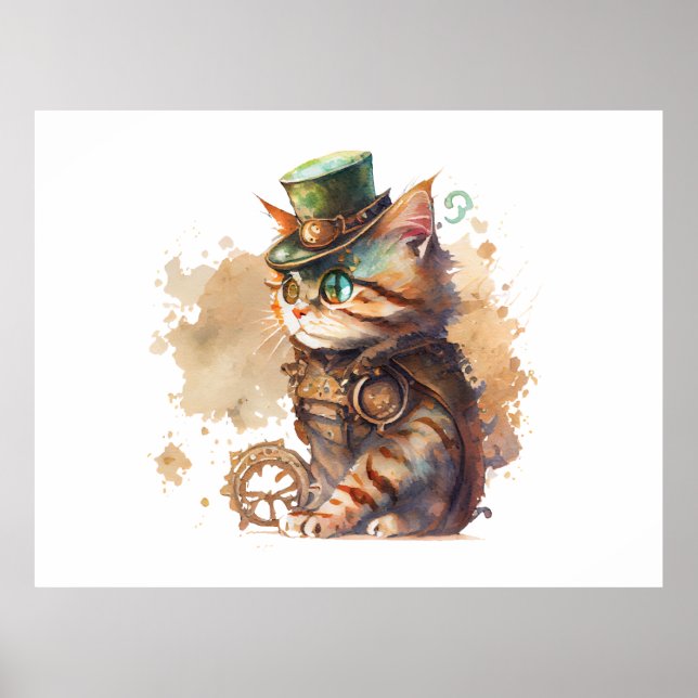 Steampunk Cat Adorable and Cute Poster (Front)