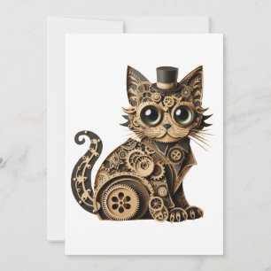 Steampunk cat animals paper crafts art invitation