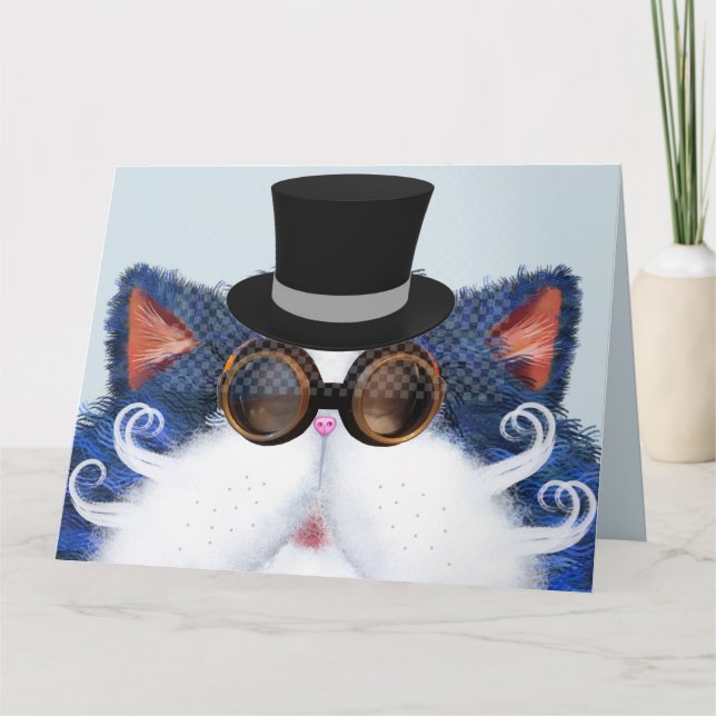 STEAMPUNK CAT ART FATHERS DAY GREETING CARDS (Front)