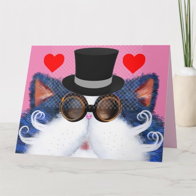 STEAMPUNK CAT ART VALENTINE'S DAY CARDS (Front)
