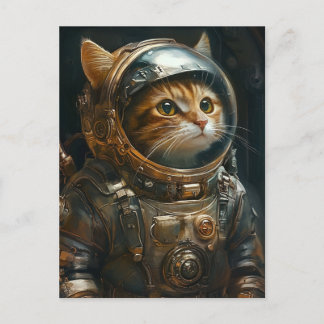 Steampunk cat astronaut  holiday postcard
