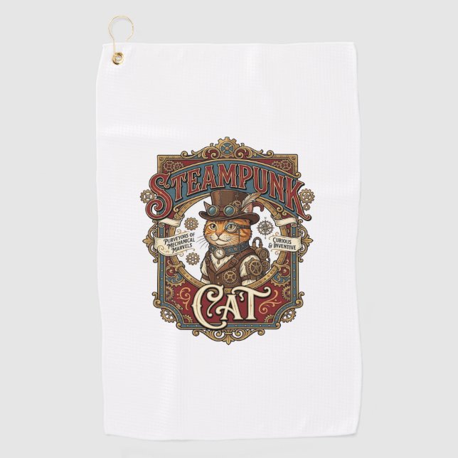 Steampunk Cat Cat Steampunk Vintage Golf Towel (Front)