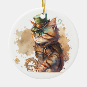 Steampunk Cat Ceramic Ornament