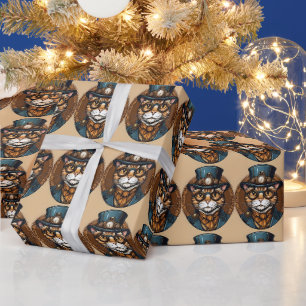 STEAMPUNK CAT CHRISTMAS WRAPPING PAPER