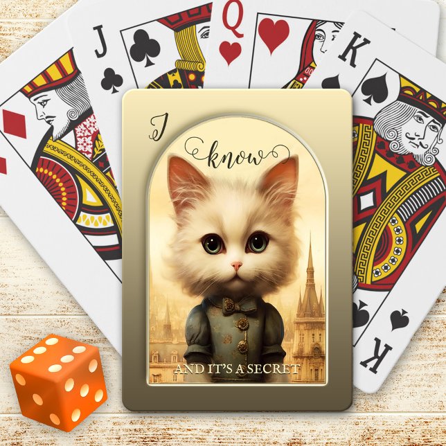 Steampunk Cat Dark Humour  Playing Cards (Playing cards featuring a steampunk cat that is not going to show you her cards .. it's secret)