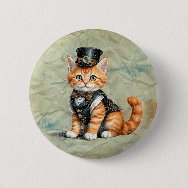 Steampunk Cat:  Gothic Kitty Art For Cat Lovers 2 Inch Round Button (Front)