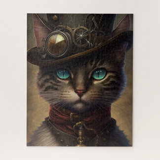 Steampunk Cat Jigsaw Puzzle, Retrofuturistic Cat  Jigsaw Puzzle