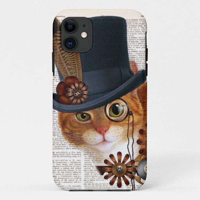 Steampunk Cat on Dictionary Page Case-Mate iPhone Case (Back)