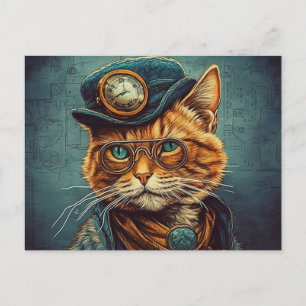 Steampunk Cat Postcard