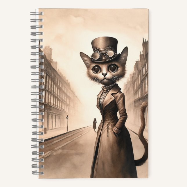 Steampunk Cat Spiral Notebook (Front)