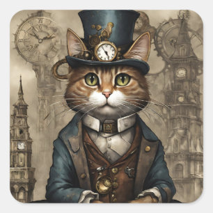 Steampunk Cat Square Sticker