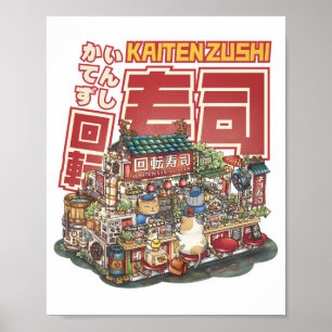 Steampunk Cat Sushi Restaurant Poster