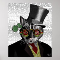 Steampunk Cat - Top Hat and red yellow glasses
